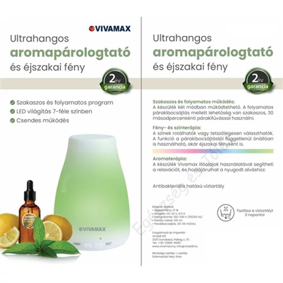 Ultrahangos illóolaj párologtató és éjszakai fény